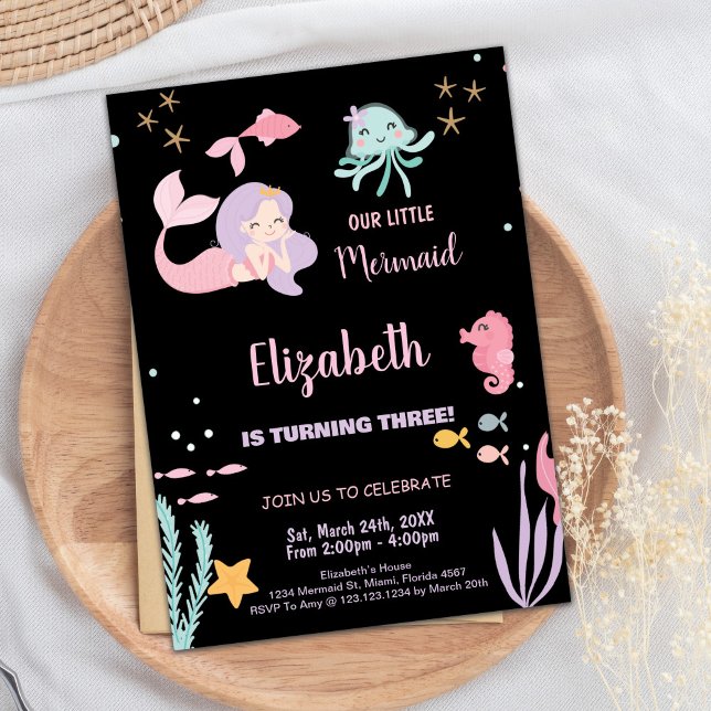 3º Nossos Pequenos Convites de Aniversário para Se (3rd Our Little Mermaid Birthday Invitations)