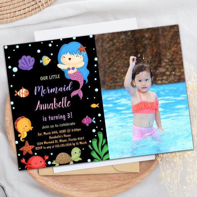 3º Pequeno Herdeiro Azul Sereia Convites W Foto (3rd Little Blue heir Mermaid Invitations W Photo)