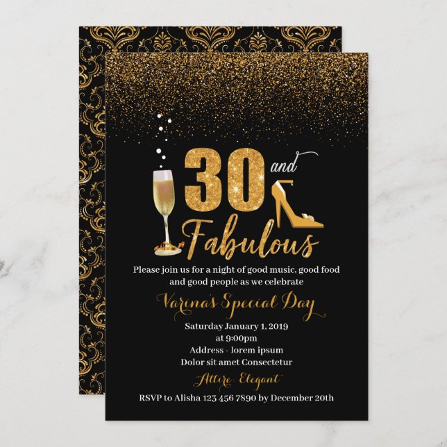 30 e Fabuloso Convite de Aniversário para Mulheres (Frente/Verso)
