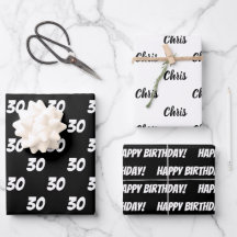 30 Feliz Aniversário Nome Personalizado Black Whit