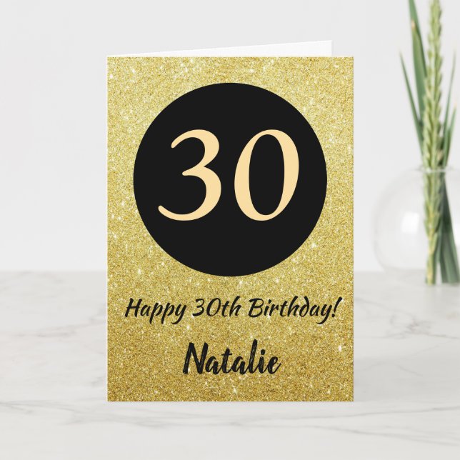 30 Happy Birthday - Cartão brilhante Dourado e pre (Frente)