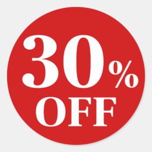 30% OFF Adesivo Redondo Clássico de Fundo Vermelho