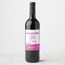 30 & Rótulo de Vinho Rosa Quente Brilhante
