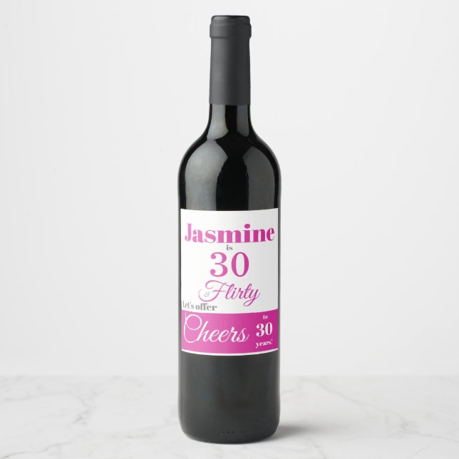 30 & Rótulo de Vinho Rosa Quente Brilhante (Frente)