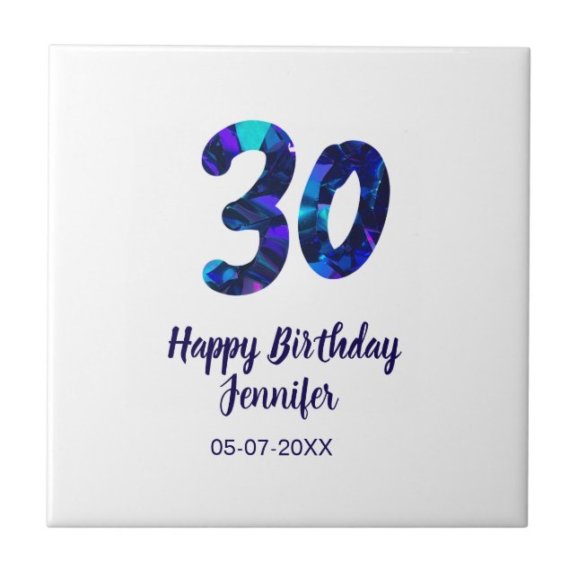 30th birthday add name date year blue sparkle  (Frente)