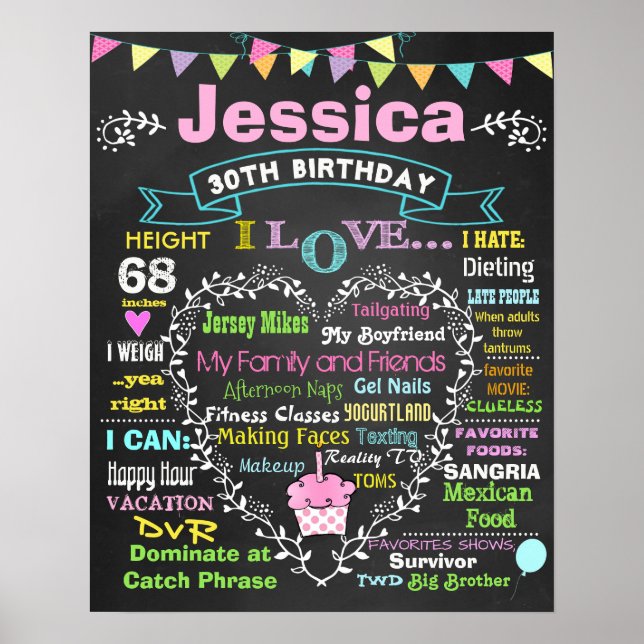 30th birthday chalkboard poster sign adult (Frente)