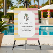 30th Birthday Palm Beach Pastel Stripe Tropical