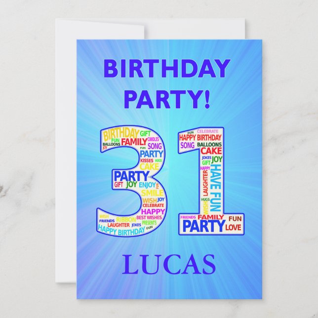 31º Convite de aniversário Adicionar um Nome (Frente)