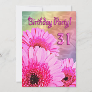 31º Convite de aniversário com flores rosa