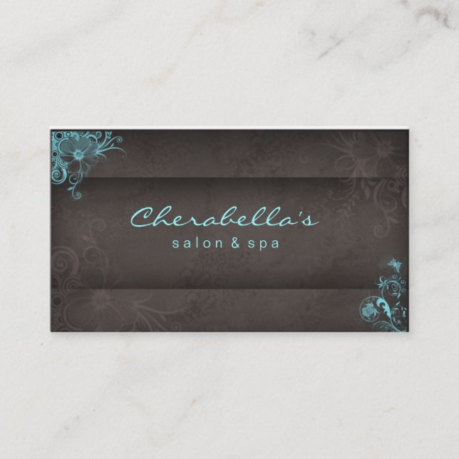 311 Blue Taupe Salon Spa Floral cartão de visita (Frente)