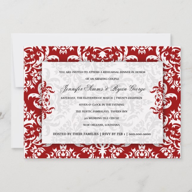 311 Convite para Jennifer Red Velvet Damask (Frente)