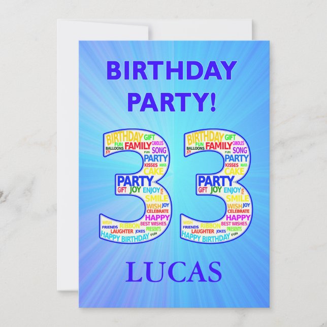 33º Convite de aniversário Adicionar um Nome (Frente)