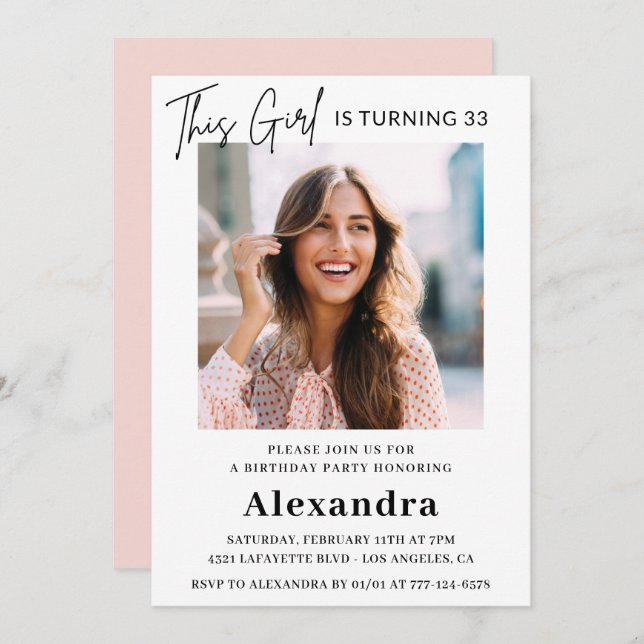 33.º aniversário convite Foto Elegante Mulher Eleg (Frente/Verso)