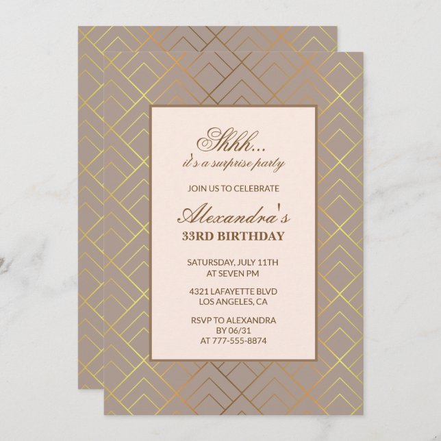 33.º aniversário Convite surpresa Dourado (Frente/Verso)