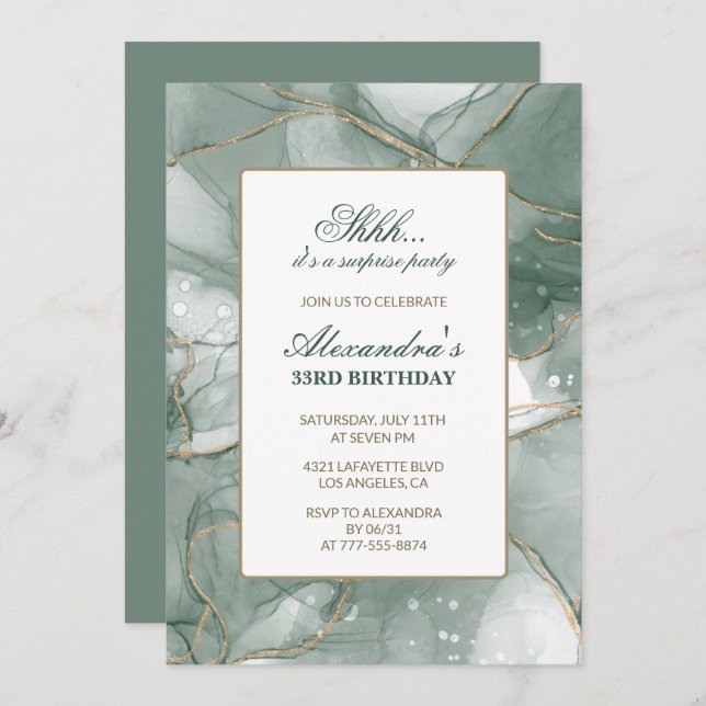 33.º aniversário Convite surpresa Verde (Frente/Verso)