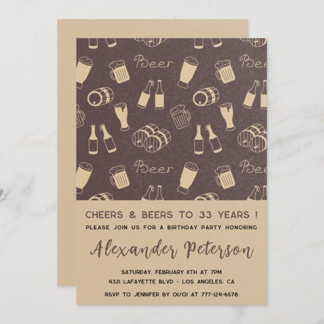 33.o aniversário de convite Men Beer Rustic (Frente/Verso)