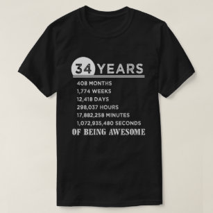 34o Camisa do aniversário 34 anos de presentes