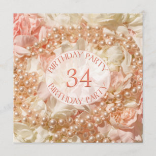 34o Convite de aniversário com pérolas