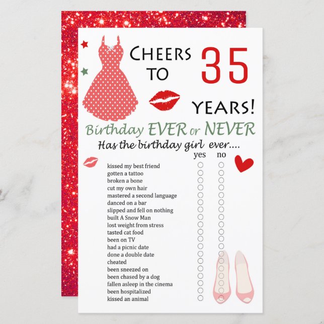 35.º Aniversário Nunca ou Nunca Jogo (Frente/Verso)