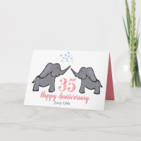 35.º cartão de elefante fofo de aniversário de cas