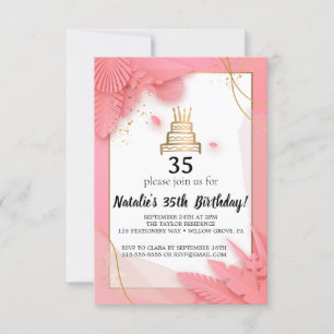 35.o Convite de Aniversário, branco e rosa