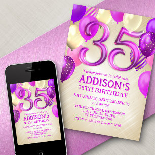 35.o Convite para Balões Rosa de Aniversário