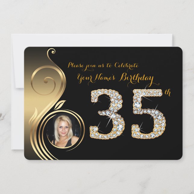 35o, convite do aniversário, diamante do número, (Frente)