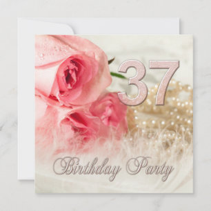 37.o Convite de aniversário, rosas e pérolas