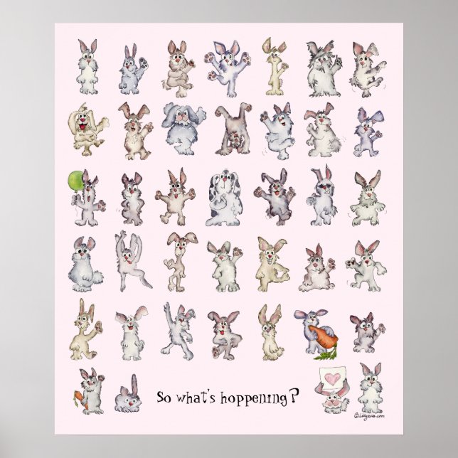 39 Coelhos de Cartoon Cute Decoram Poster cor-de-r (Frente)