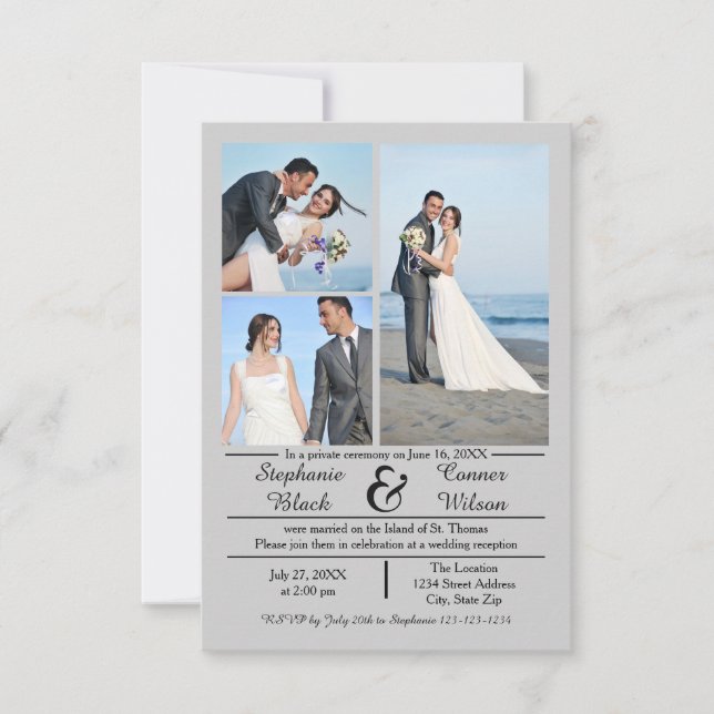 3/4 Fotos Cinzas Verticais - Anúncio de casamento  (Frente)