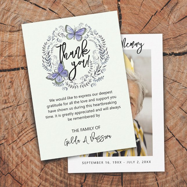 3,5"x5" Butterfly Cartões de agradecimentos Funera (3.5"x5" Butterfly Floral Funeral Thank You Card)