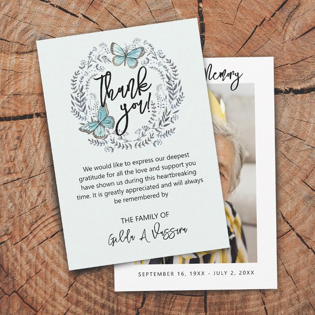 3,5"x5" Butterfly Cartões de agradecimentos Funera (3.5"x5" Butterfly Floral Funeral Thank You Card)