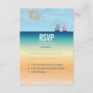 3,5 x 5 Ocean Sand Beach Theme Weding RSVP Card
