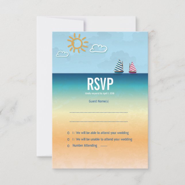3,5 x 5 Ocean Sand Beach Theme Weding RSVP Card (Frente)