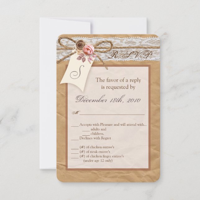 3.5x5 Cartão R.S.V.P. Papel Kraft Laço de Cordão R (Frente)