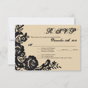3,5x5 Cartão R.S.V.P. Renda Preta Damask Antigo Ap