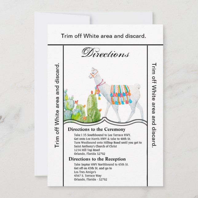 3,5x6 Direções Cartão Boho Llama Bohemian Cactos D (Frente)