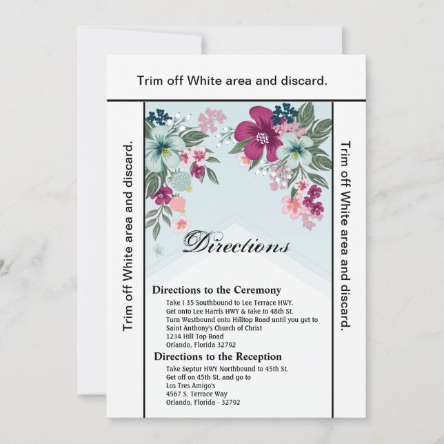 3,5x6 Direções Cartão de Flor Tropical no Blue Omb (Frente)