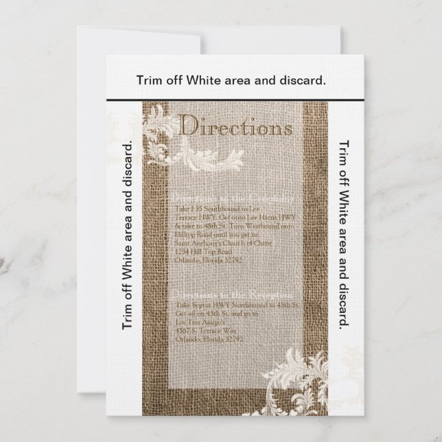 3,5x6 Direções do cartão Burlap Lace Country Oeste (Frente)