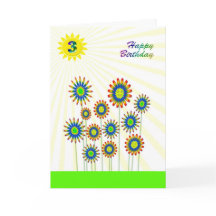 3 anos, um cartão de flores feliz