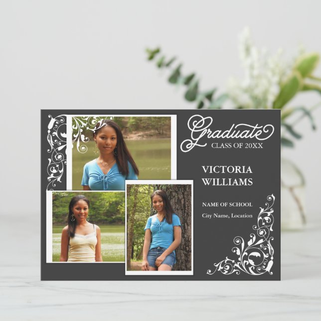3 Anúncio de Graduação de Fotografias e Swirls (Em pé/Frente)