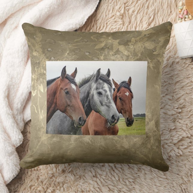3 Cabeças de Cavalo Almofada de Lançar Equestres F (Cobertor)