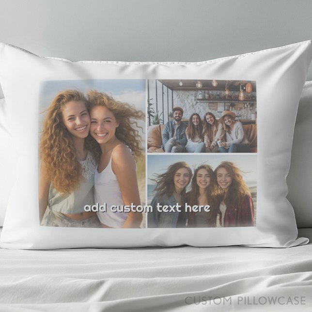 3 Colagem de Fotos com 1 Linha de Texto (Custom Pillowcase with Photo Collage)