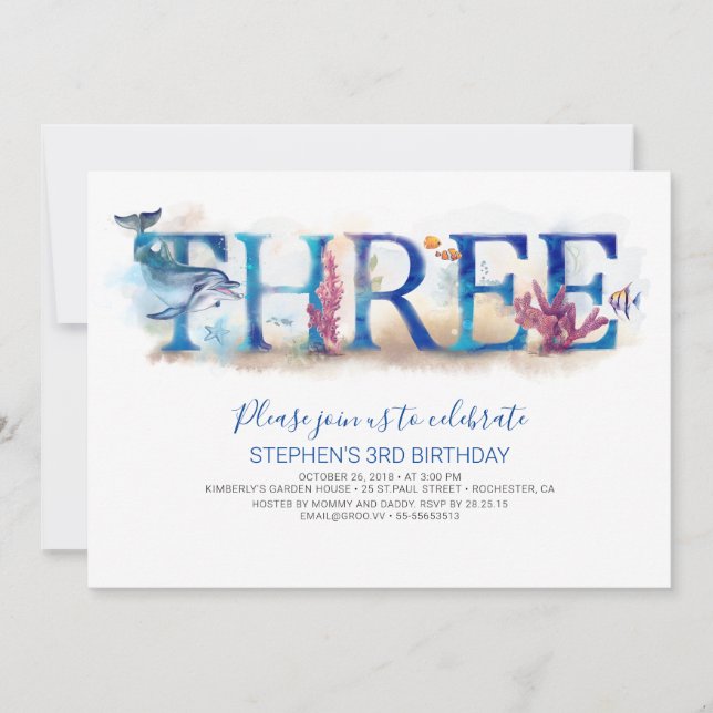 3 Convite De Aniversário Sob O Golfinho Marítimo (Frente)