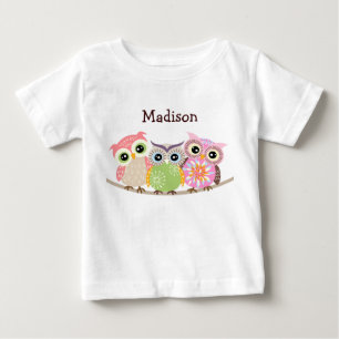 3 Corujas e corações Camisas de Bebê