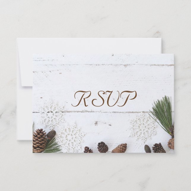 3 Entree Choice Winter Pinecone e Snowflake RSVP (Frente)