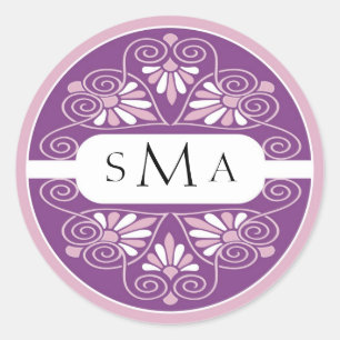 3 etiquetas do monograma das iniciais: Rosa e roxo