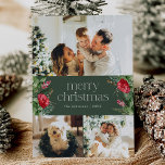 3 Foto - Cartão de Natal de Feliz Botânico Verde E<br><div class="desc">Esta coleção apresenta florais vermelhos de aquarela,  bagas e verde de inverno com tipografia moderna e elegante,  com padrão botânico de inverno.</div>