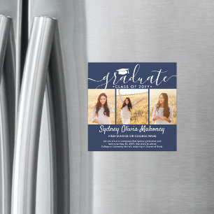 3 Foto Convite de Formatura Magnético Azul Marinho