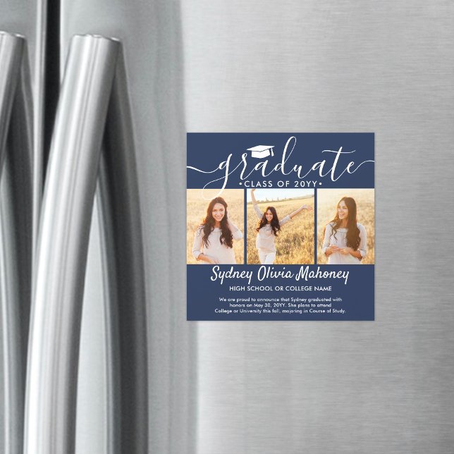 3 Foto Convite de Formatura Magnético Azul Marinho (Criador carregado)